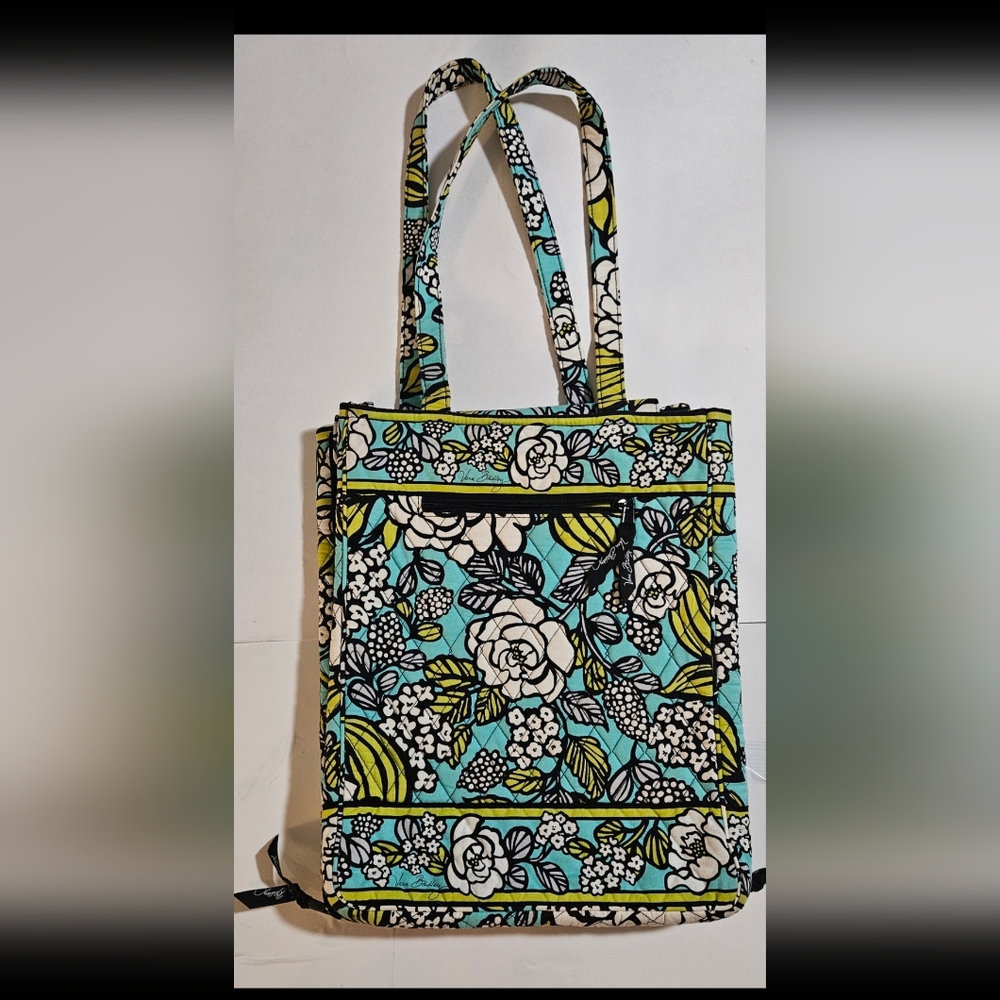 Vera Bradley Retired Island Blooms Blue and Green Laptop Bag Quilted Design